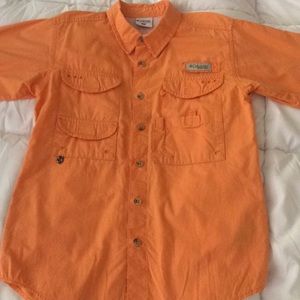 Boys Columbia PFG Button Up Shirt Orange Size M